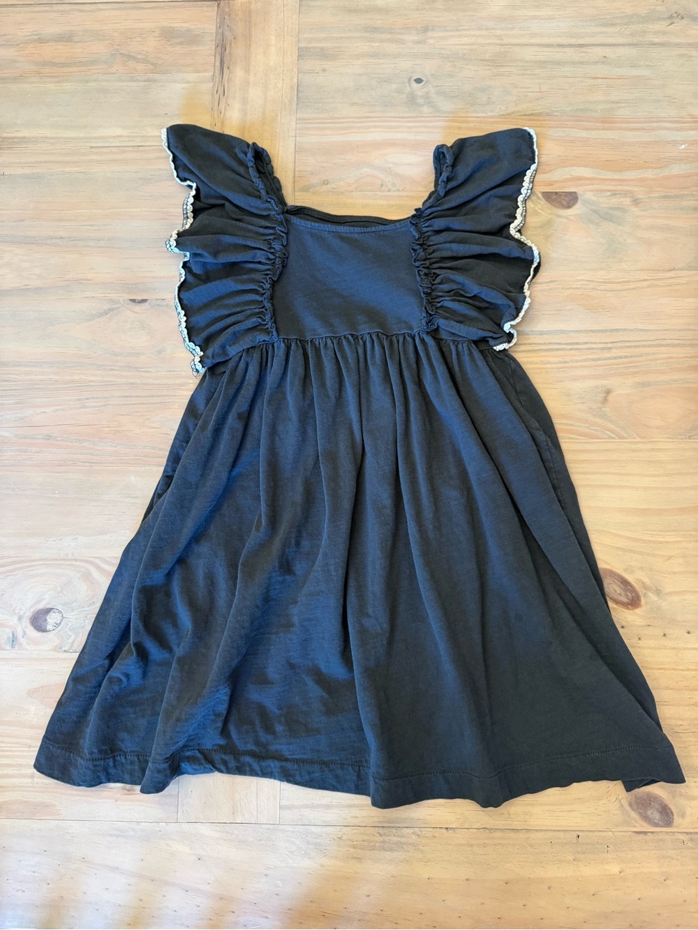 H&M Black Flutter Sleeve Cotton Dress for Girls